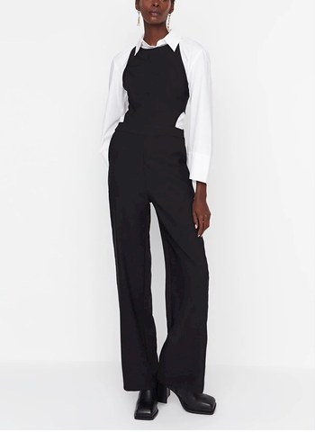 Siyah Yüksek Yakalı Kolsuz Kadın Tulum - Görsel 3