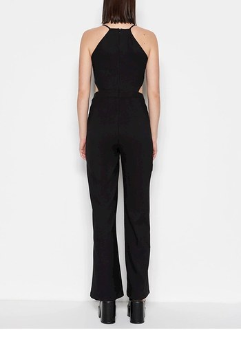 Siyah Yüksek Yakalı Kolsuz Kadın Tulum - Görsel 2