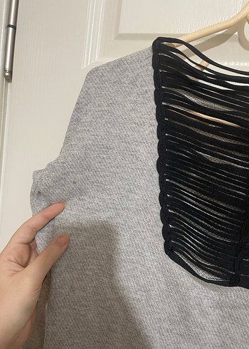 Gri Uzun Kollu Örme Kadın Kazak - Görsel 3