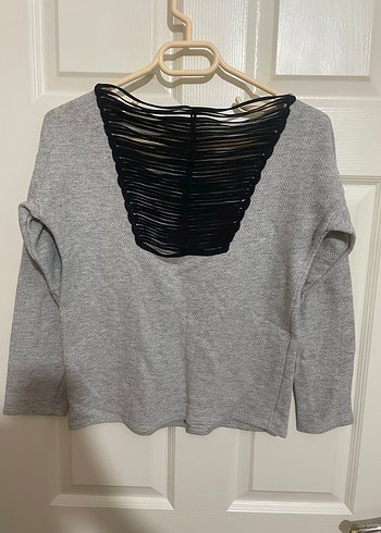 Gri Uzun Kollu Örme Kadın Kazak - Görsel 2