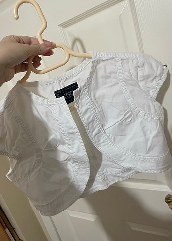 Beyaz Pamuklu Kısa Kollu Bolero - Görsel 5