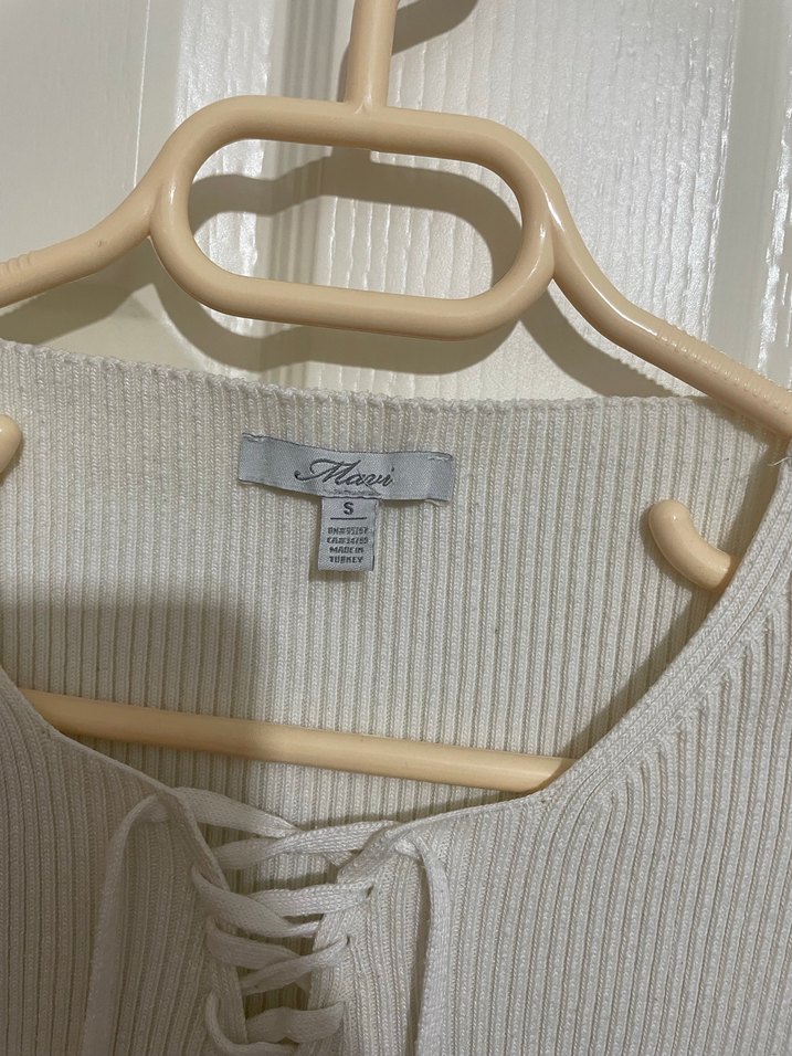 Mavi jeans Halter Yaka Kısa Triko Kadın Atlet - Görsel 3