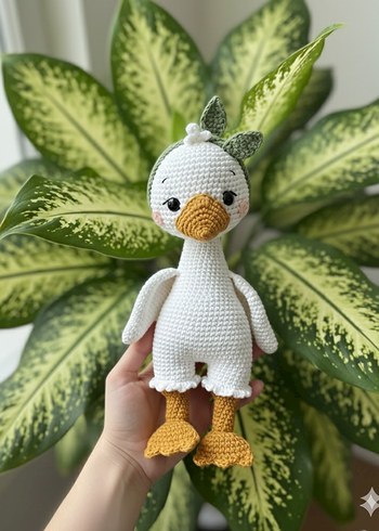 Beyaz Örgü Peluş Oyuncak Ördek