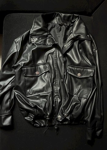 Siyah Biker Deri Ceket