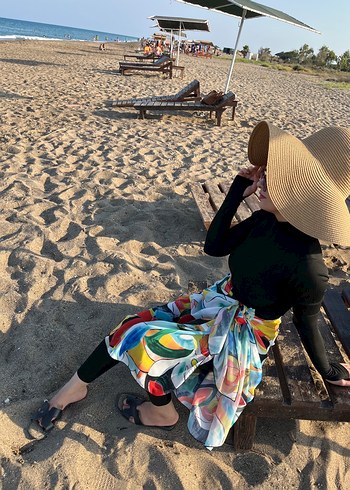 Siyah haşema Uzun Pembe Bağlamalı Bohem Pareo - Görsel 2