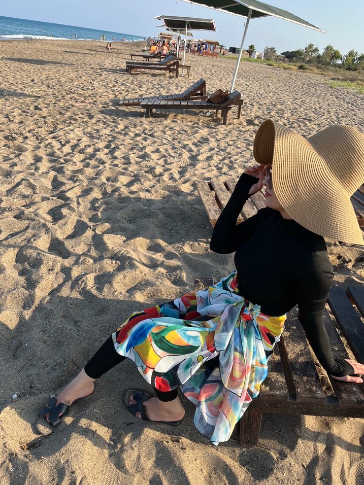 Siyah haşema Uzun Pembe Bağlamalı Bohem Pareo - Görsel 2