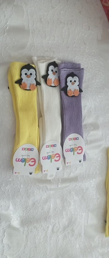 22 Beden Diz üstü bebek çorabı penguen desenli