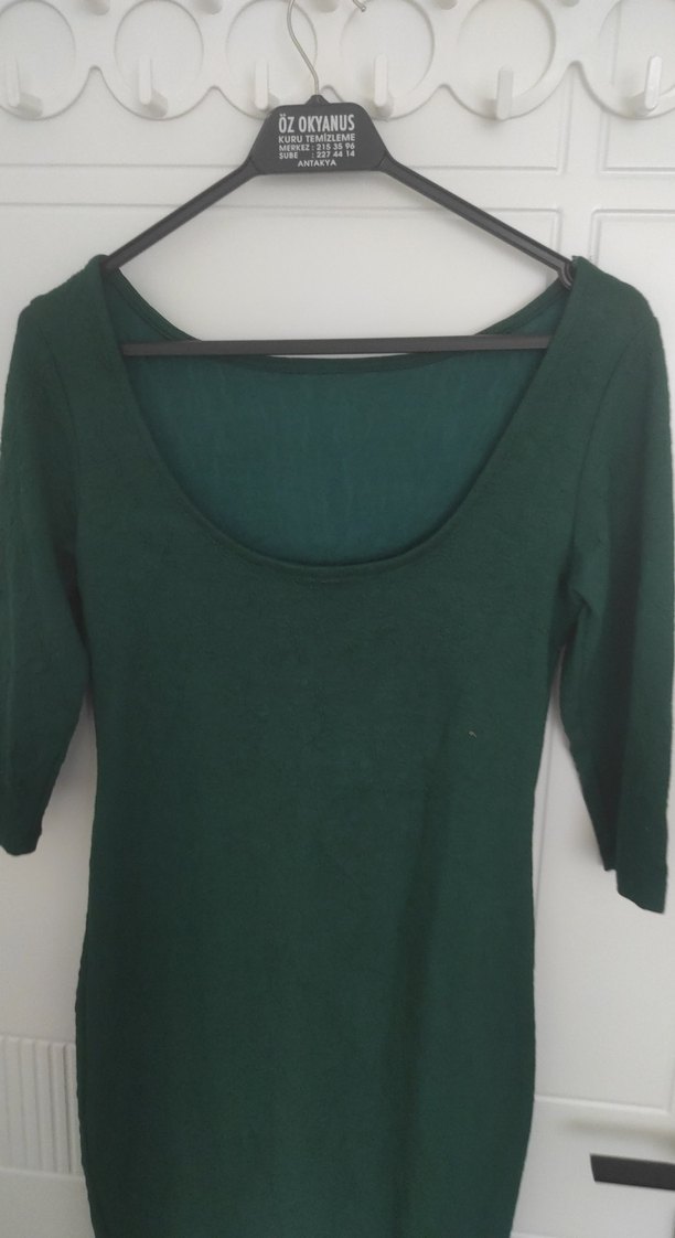 Uzun Kollu, Bisiklet Yaka, Yeşil Triko Elbise - Görsel 2