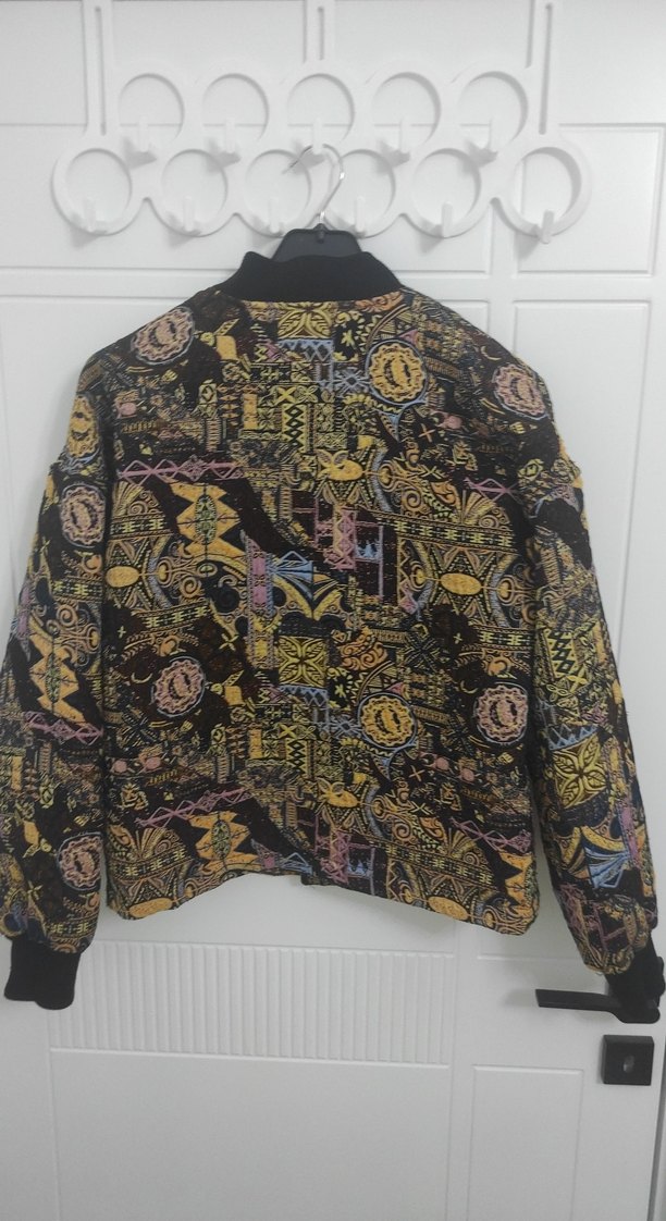 Desenli Kadın Mini Bomber Ceket - Görsel 4