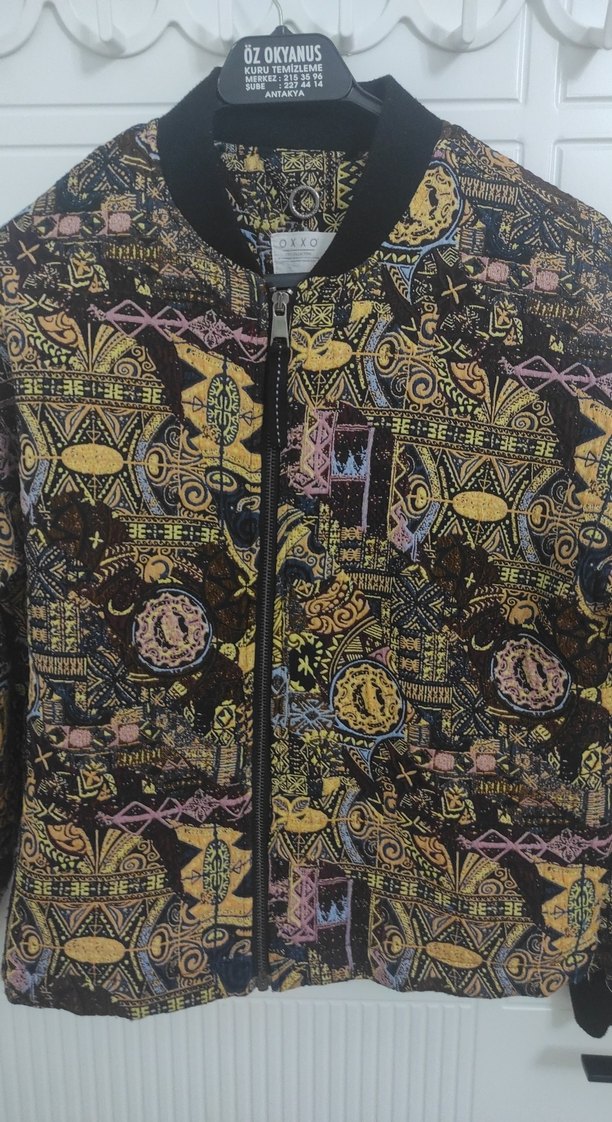 Desenli Kadın Mini Bomber Ceket - Görsel 2