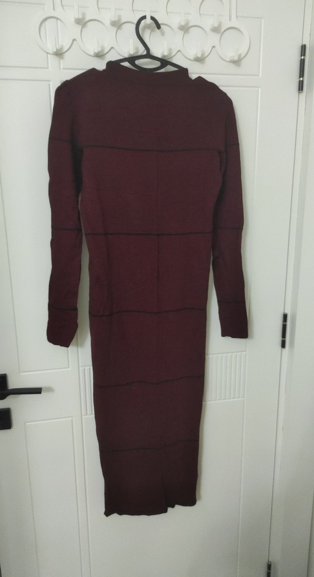 Bordo Uzun Kollu Triko Uzun Elbise - Görsel 4