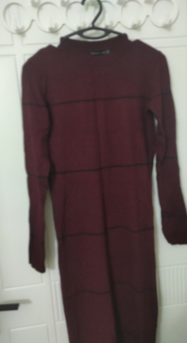 Bordo Uzun Kollu Triko Uzun Elbise - Görsel 2