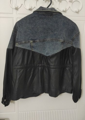 Düğmeli Kadın Denim ve Deri Ceket - Görsel 5