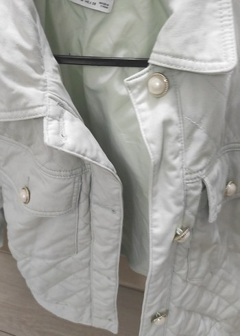 Düğmeli açık yeşil keten Kadın Ceket - Görsel 3