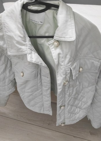 Düğmeli açık yeşil keten Kadın Ceket - Görsel 2