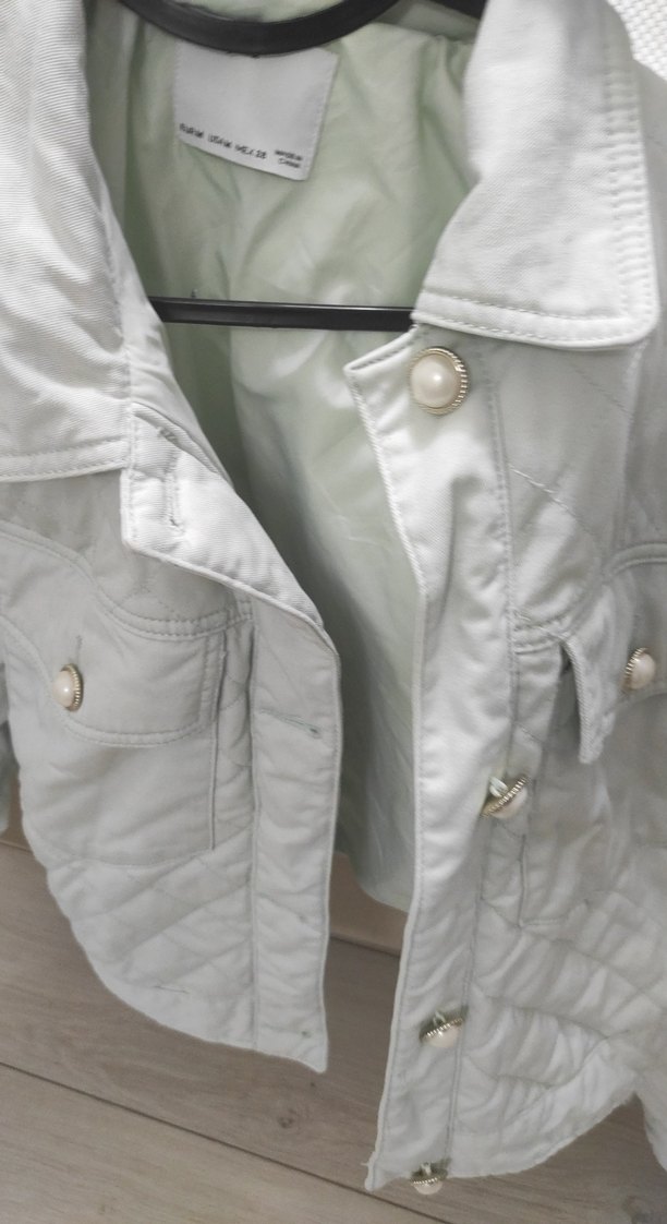 Düğmeli açık yeşil keten Kadın Ceket - Görsel 3