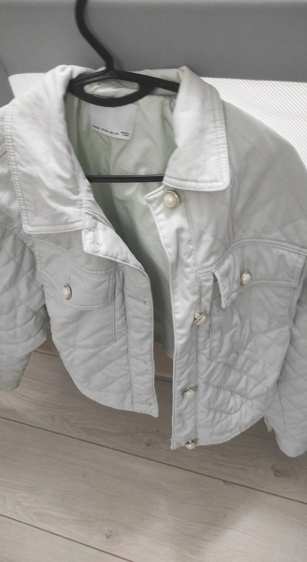 Düğmeli açık yeşil keten Kadın Ceket - Görsel 2