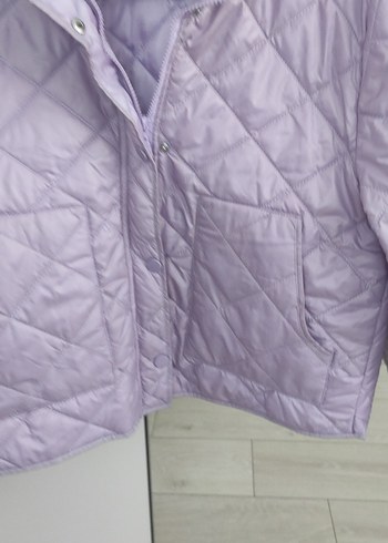 Düğmeli Mor Mini Kadın Mont - Görsel 3