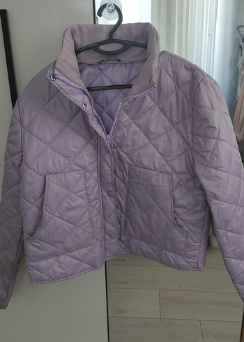 Düğmeli Mor Mini Kadın Mont - Görsel 4