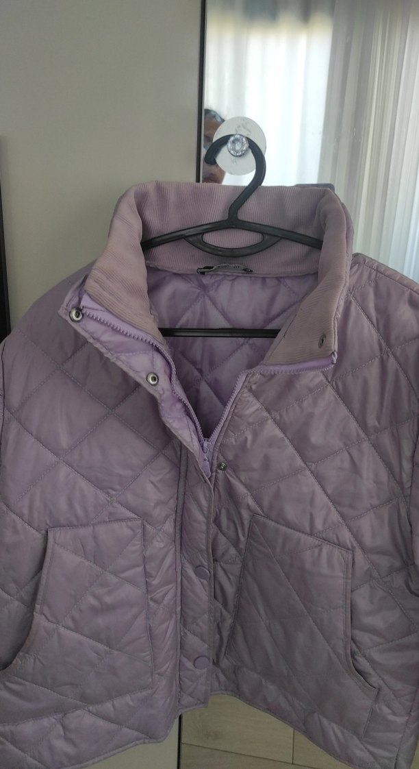 Düğmeli Mor Mini Kadın Mont - Görsel 2