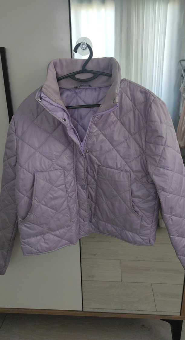 Düğmeli Mor Mini Kadın Mont - Görsel 4