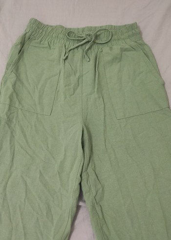 Kadın Pastel Yeşil Keten Midi Pantolon