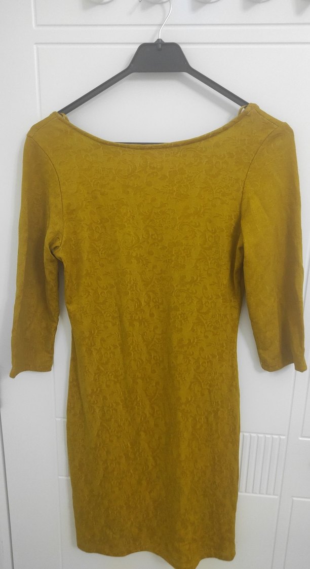 Dantel Detaylı Sarı Midi Triko Elbise - Görsel 2