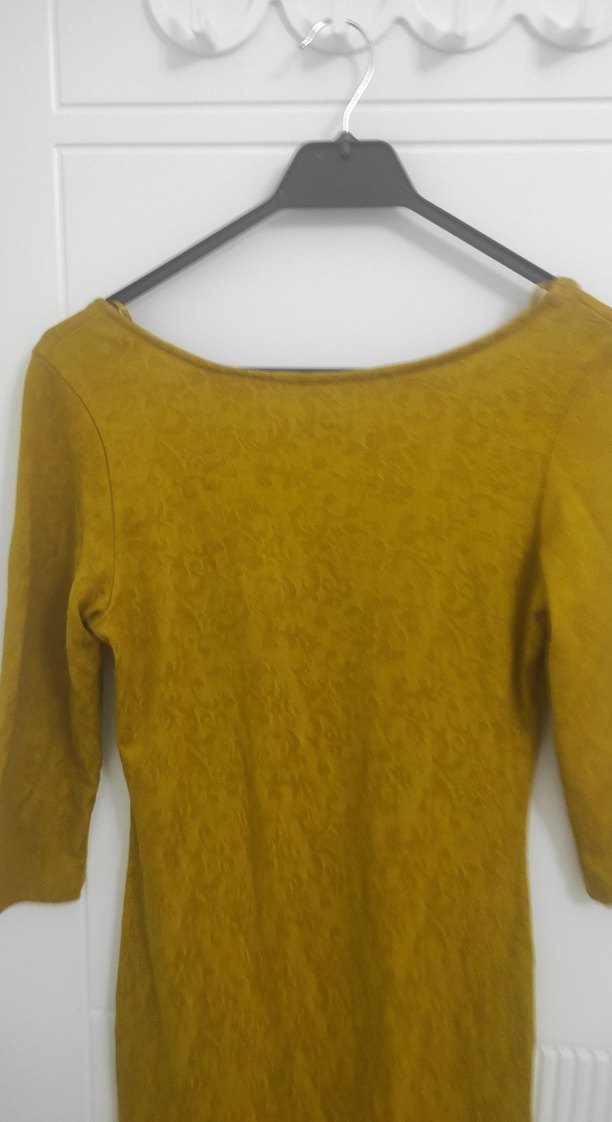 Dantel Detaylı Sarı Midi Triko Elbise - Görsel 3