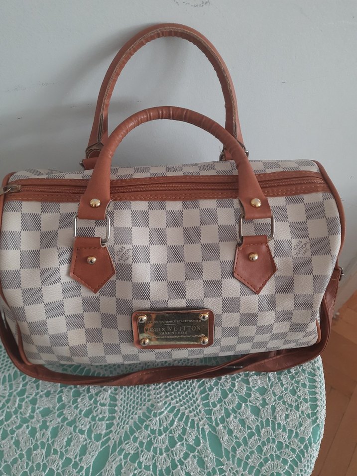 Bej Kareli Deri Kadın Çanta - Görsel 2