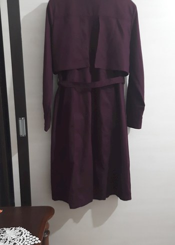 Kadın Mor Uzun Kuşaklı Trençkot - Görsel 3