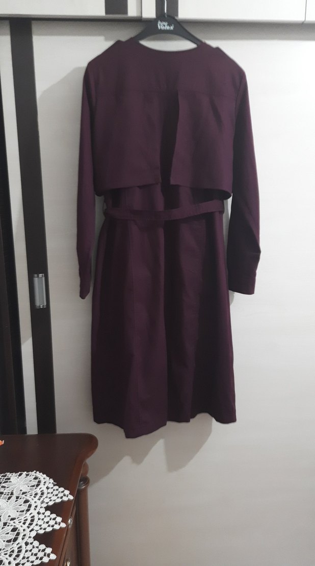 Kadın Mor Uzun Kuşaklı Trençkot - Görsel 3