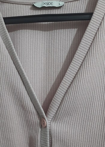 açık pembe V Yakalı Kadın Hırka - Görsel 2