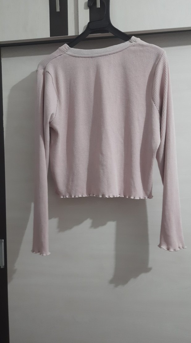 açık pembe V Yakalı Kadın Hırka - Görsel 3