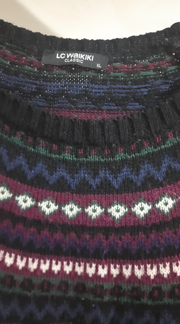 Mor Desenli Bohem Örgü Kadın Kazak - Görsel 2