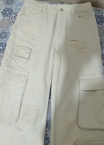 s Beden beyaz Renk Krem Bol Kesim Midi Kot Pantolon