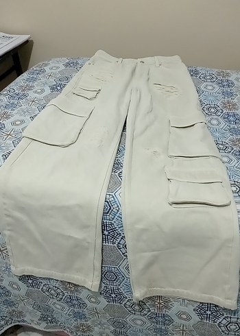 s Beden Krem Bol Kesim Midi Kot Pantolon