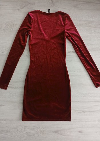 Uzun Kollu Kadife Mini Elbise - Görsel 2