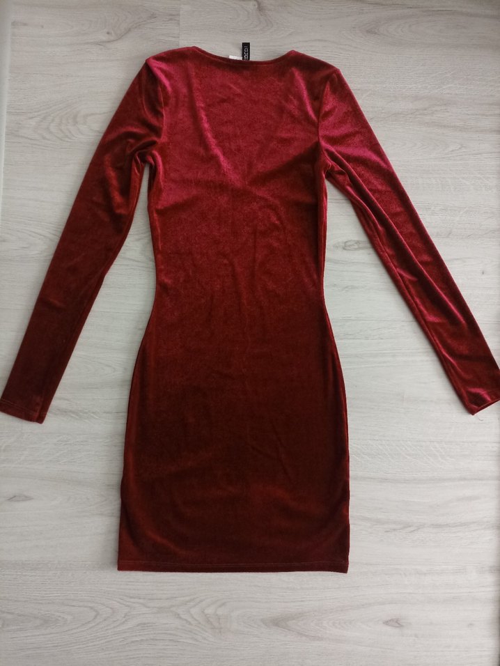 Uzun Kollu Kadife Mini Elbise - Görsel 2