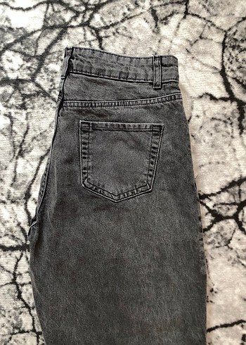 Trendyol & Milla Gri / siyah Bol Kesim Düğmeli Kadın Kot Pantolon