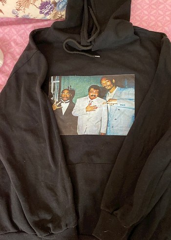 Siyah Baskılı Kapüşonlu Sweatshirt