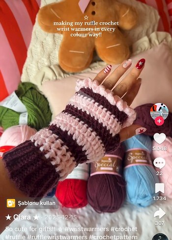 Bordo Renkli Bohem Örgü Eldiven - Görsel 2