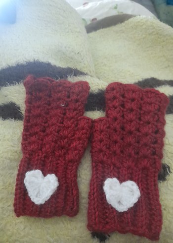 Mor Triko Kadın Eldiveni Kalp Detaylı - Görsel 2