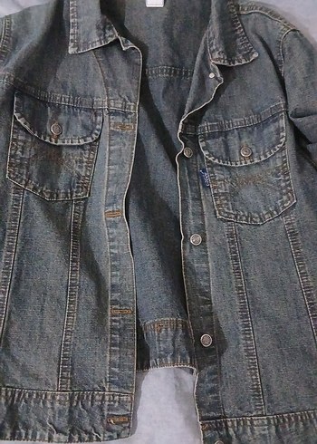 l Beden Gri Düğmeli Kadın Denim Ceket