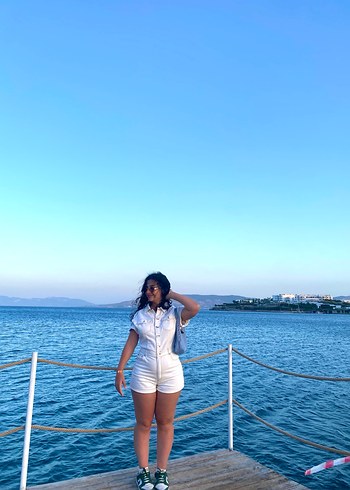 Stradivarius Düğmeli Beyaz Denim Kadın Tulum - Görsel 2