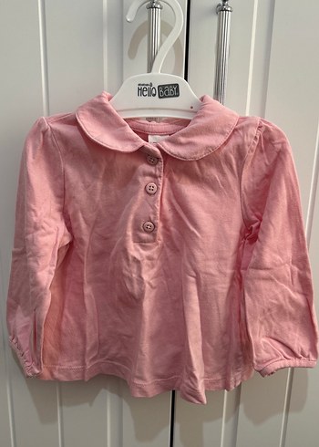 9-12 Ay Beden Kız Çocuk Pembe Pamuklu Uzun Kollu Gömlek