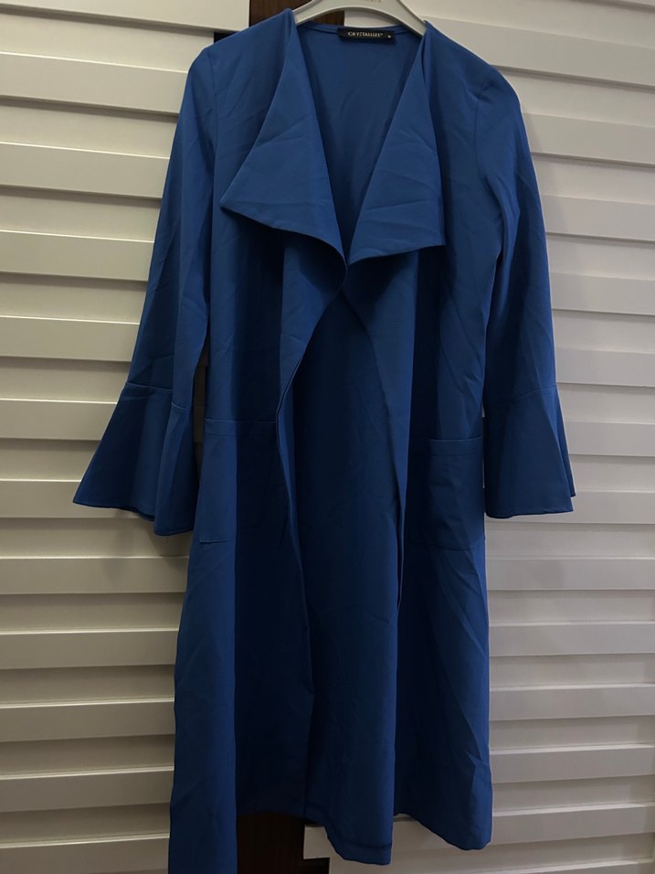 Mavi Drapeli Uzun Kadın Ceket - Görsel 3