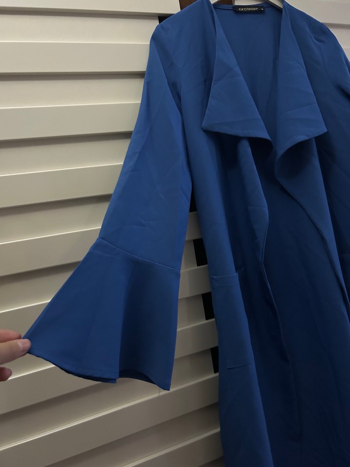 Mavi Drapeli Uzun Kadın Ceket - Görsel 2