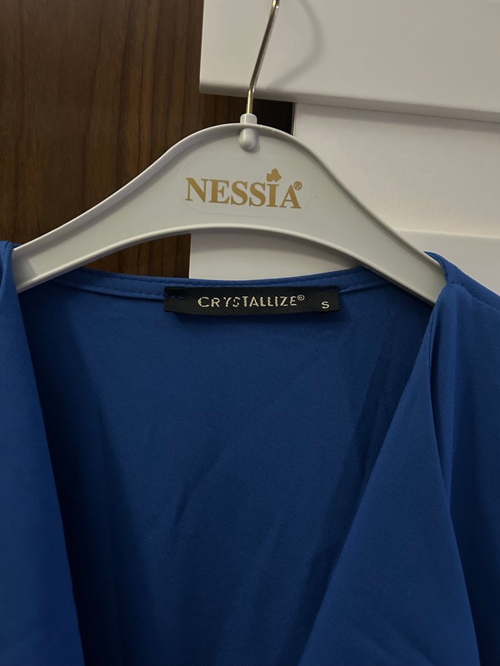 Mavi Drapeli Uzun Kadın Ceket - Görsel 4