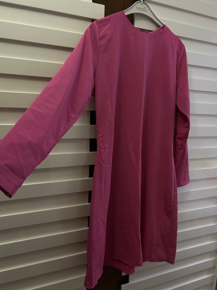 Pembe Midi Kadın Tunik, Uzun Kollu, Rahat Kesim - Görsel 2