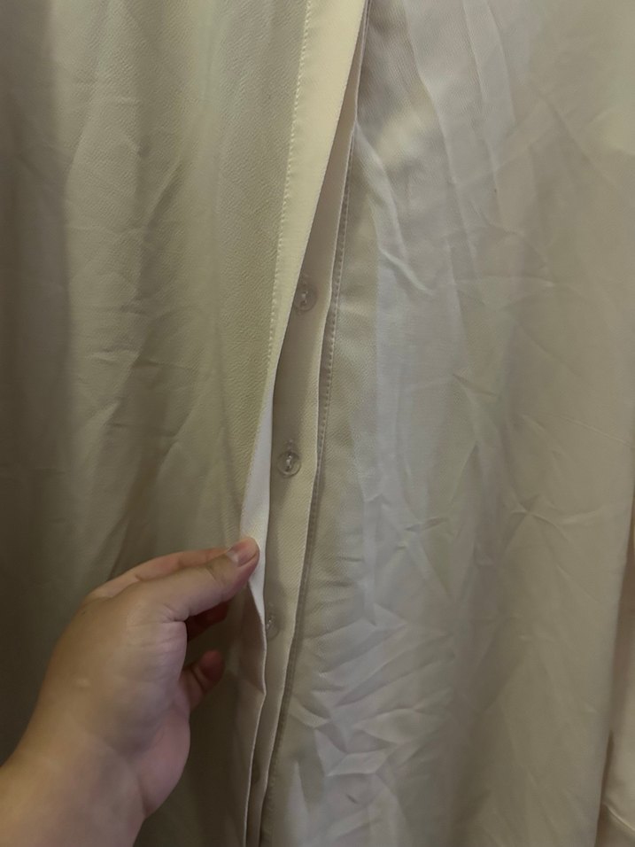 Düğmeli Beyaz Keten Midi Gömlek - Görsel 5